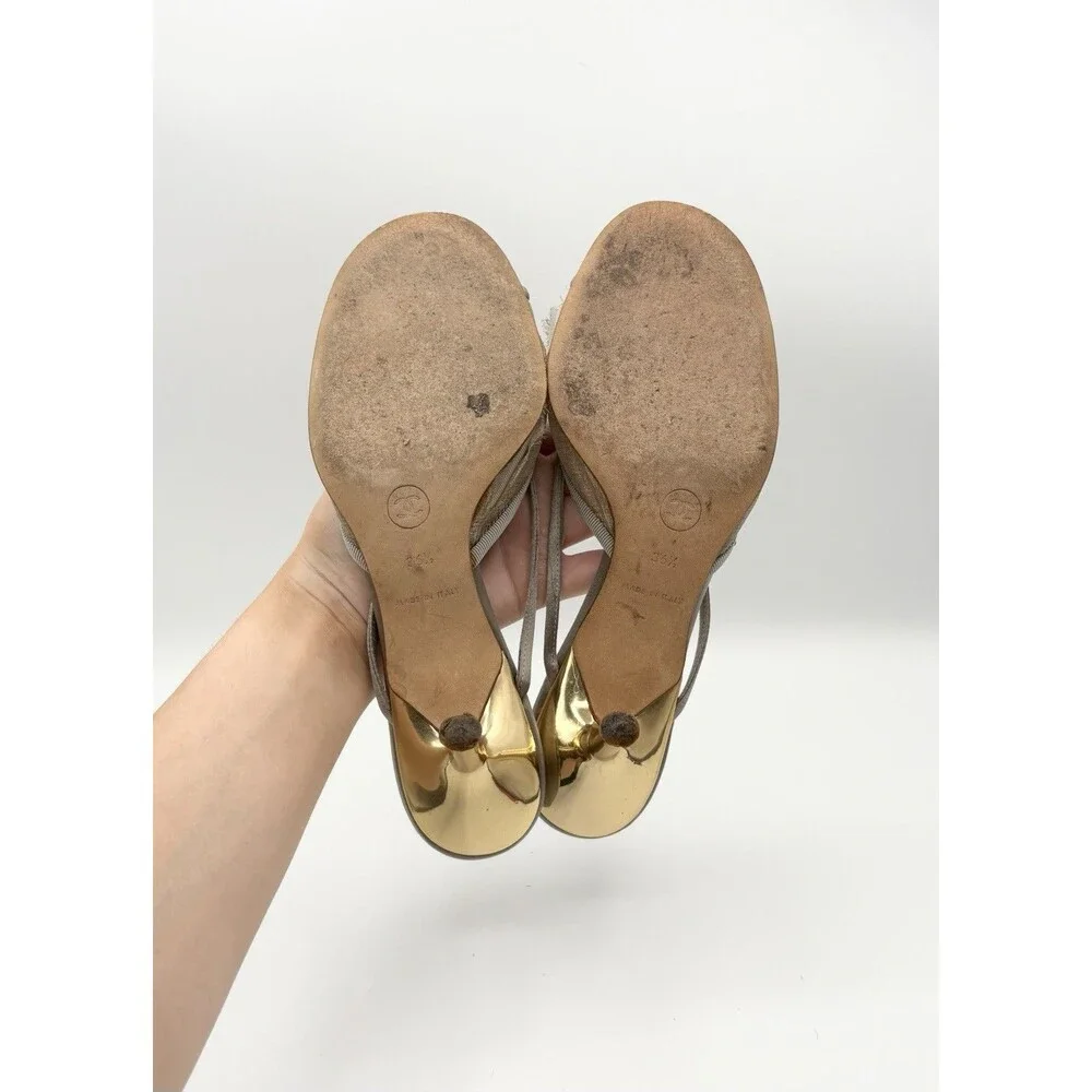 Chanel Gold Clover Lucky Charm  Gold & Silver Mules Heels Vintage Size EU 36.5